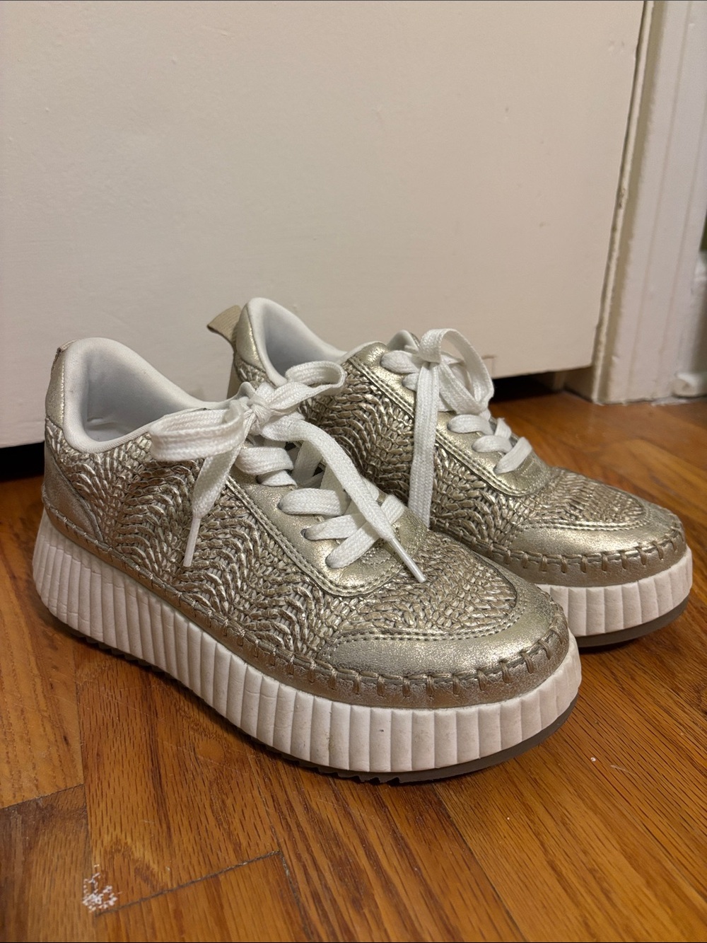 Universal Thread Metallic Gold Platform Sneakers with White Laces